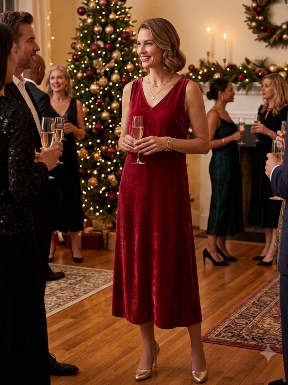 Eileen Fisher The System Velvet Dress Midi V Neck Sleeveless Red Size XS NWT